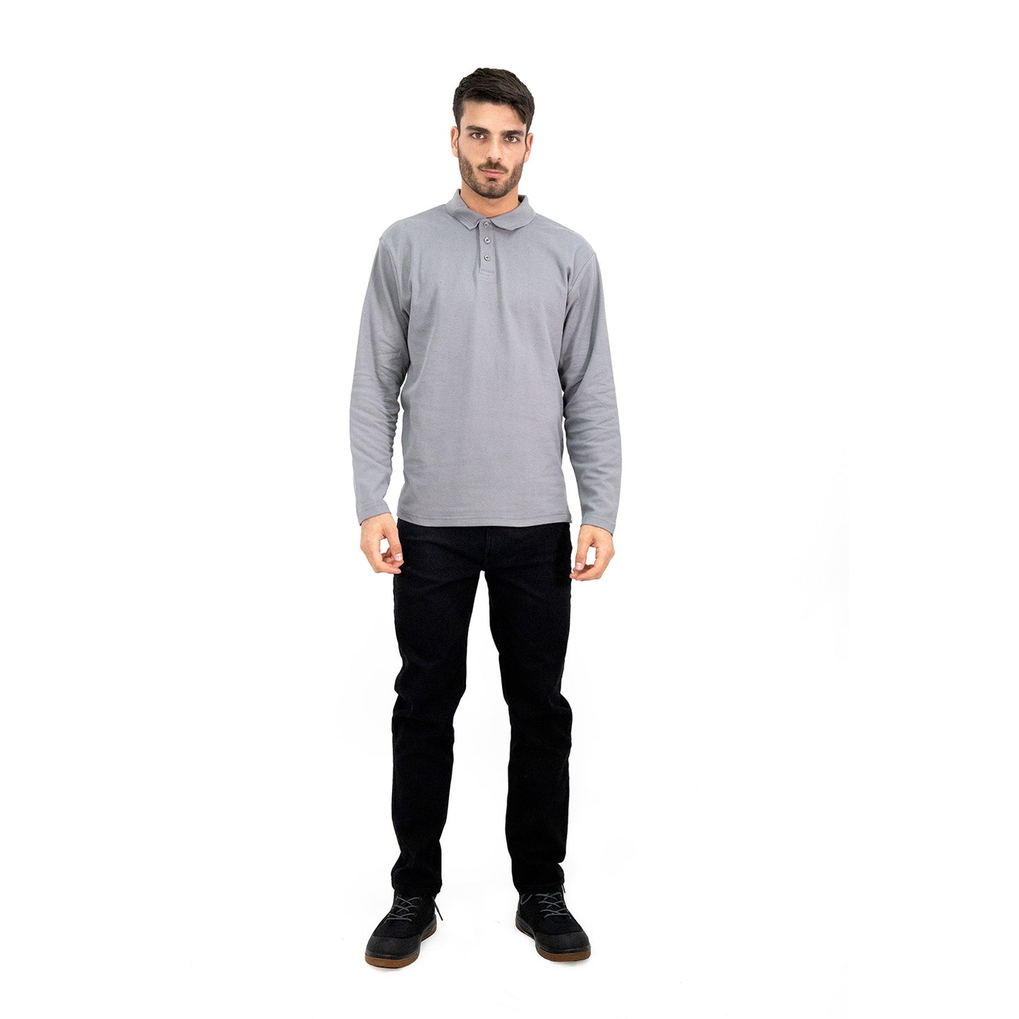 Polera Pique Quebec Manga larga Gris Hombre