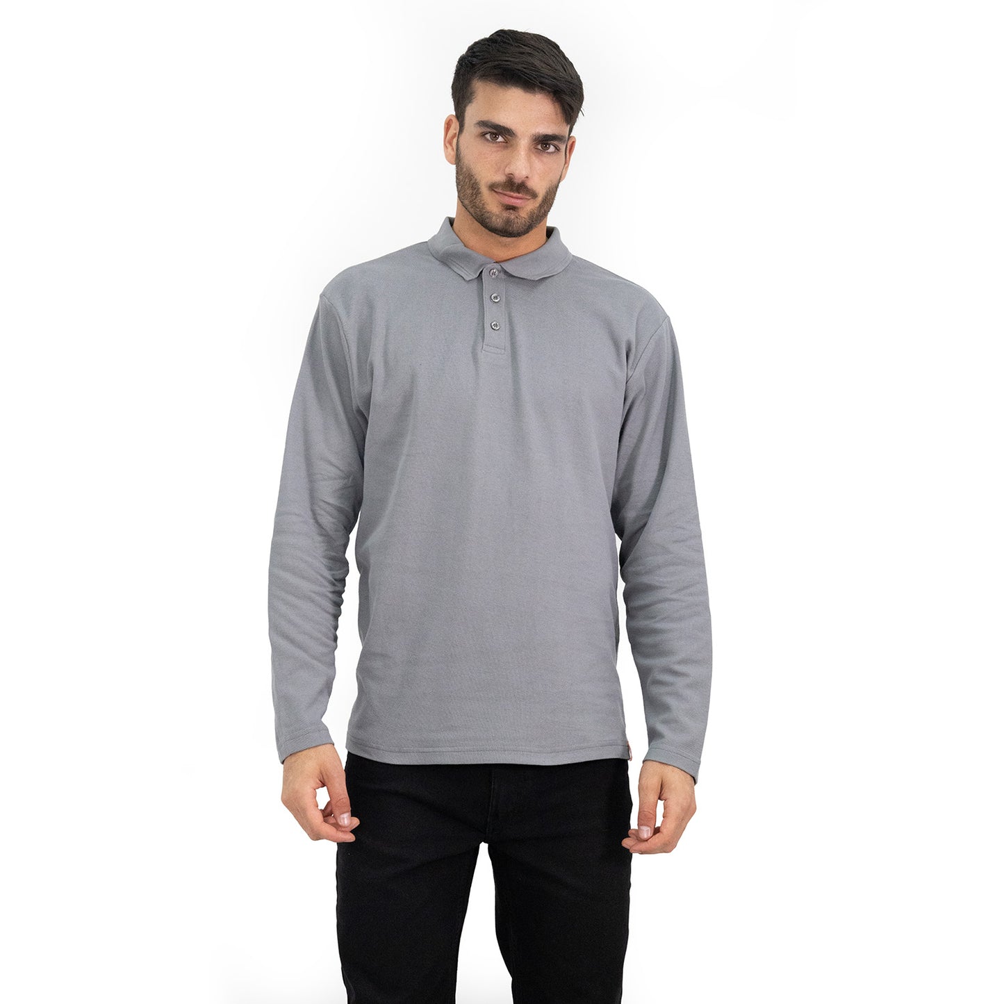 Polera Pique Quebec Manga larga Gris Hombre