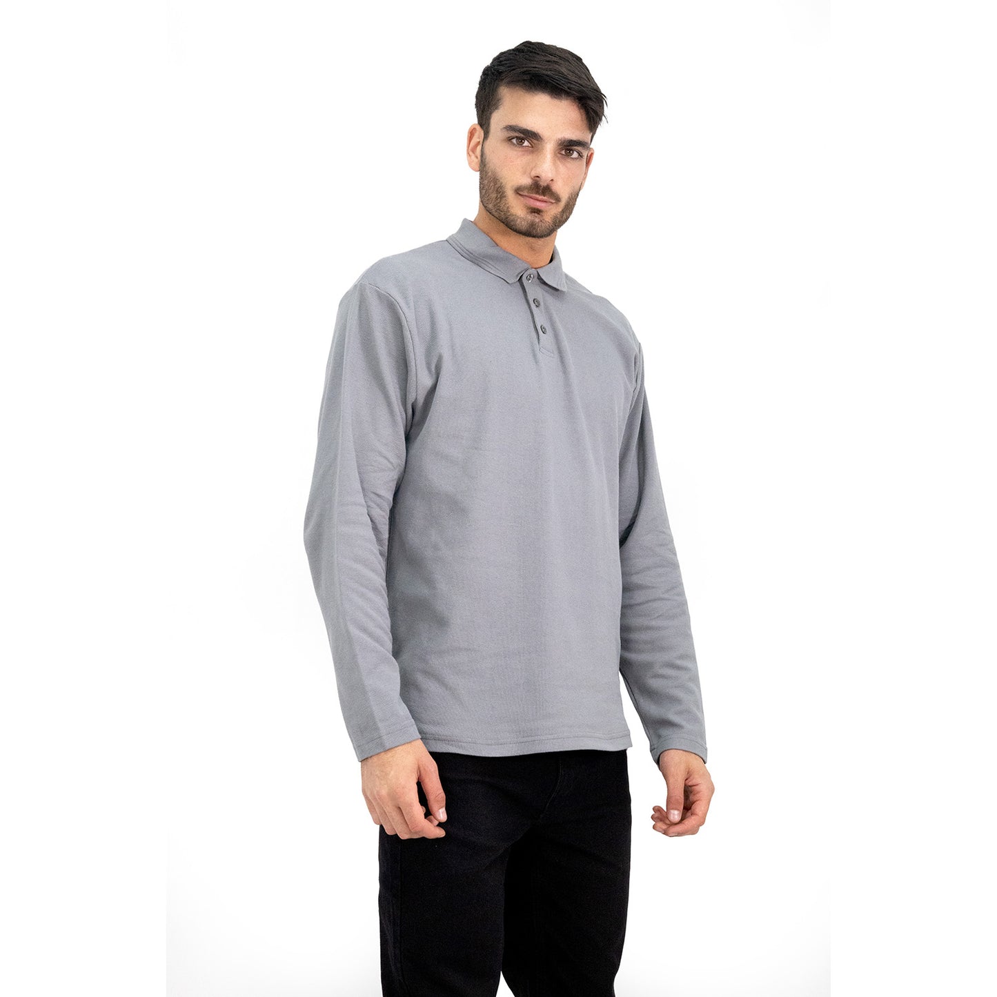 Polera Pique Quebec Manga larga Gris Hombre