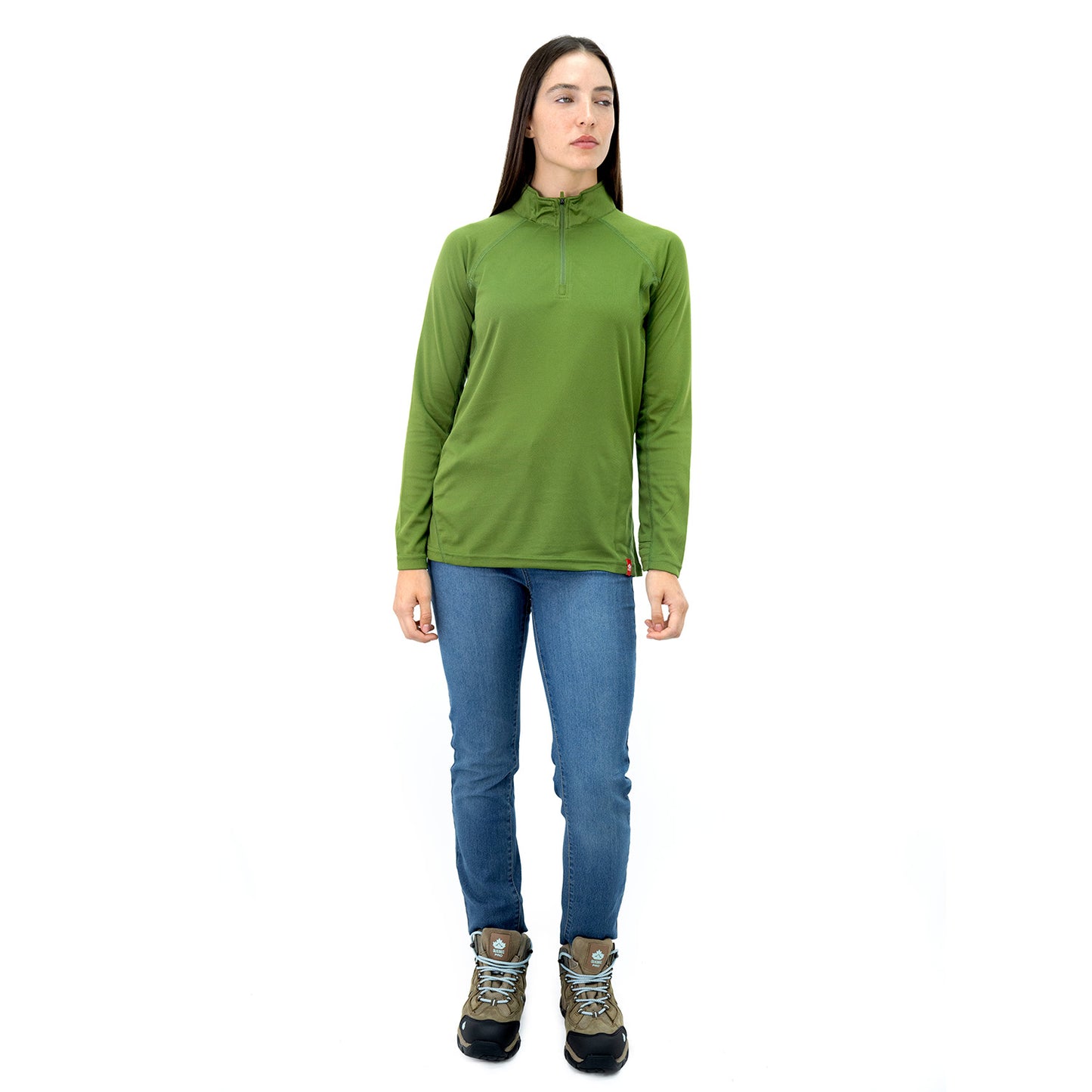 Polera Quebec Half-Zip Mujer Verde Oliva
